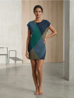 United Colors of Benetton | Geometric Wool Mohair Knit Dress Green Blue Sz S